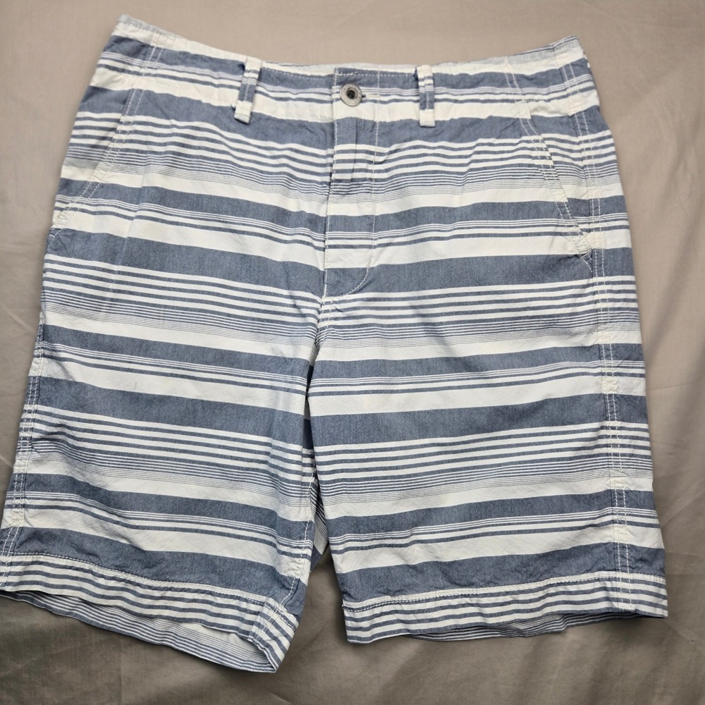 American Eagle Classic Shorts Mens 33 Blue White‎ Striped Cotton Flat Front 9"